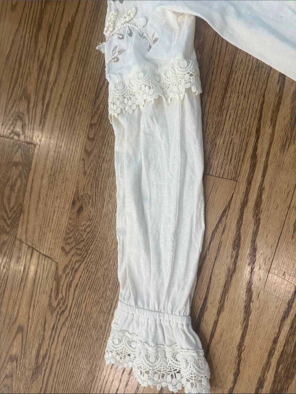 Anthropologie Cream Lace-Yoke High Neck Blouse